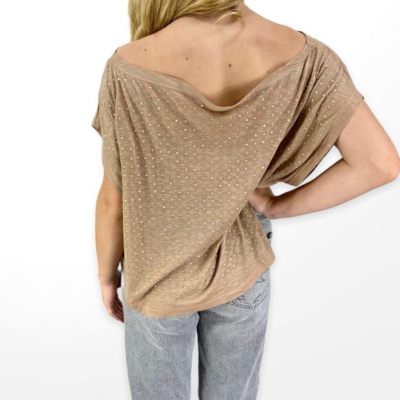 00s WESSEX Vintage Brown Jewel Embellished Off Shoulder Short Dolman Sleeve Top - Picture 6 of 7